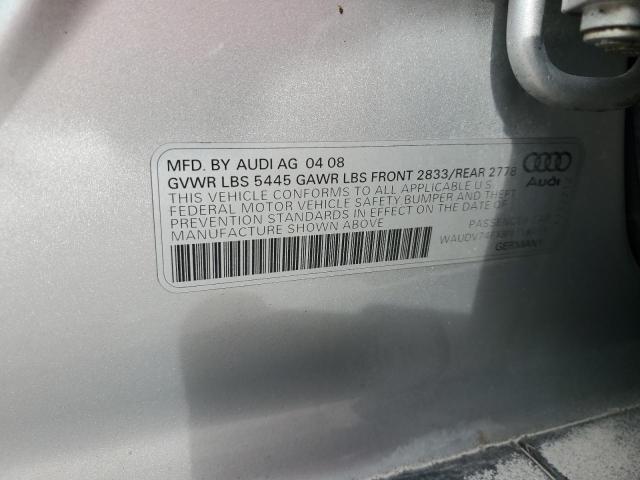 WAUDV74FX8N138439 - 2008 AUDI A6 4.2 QUATTRO SILVER photo 12