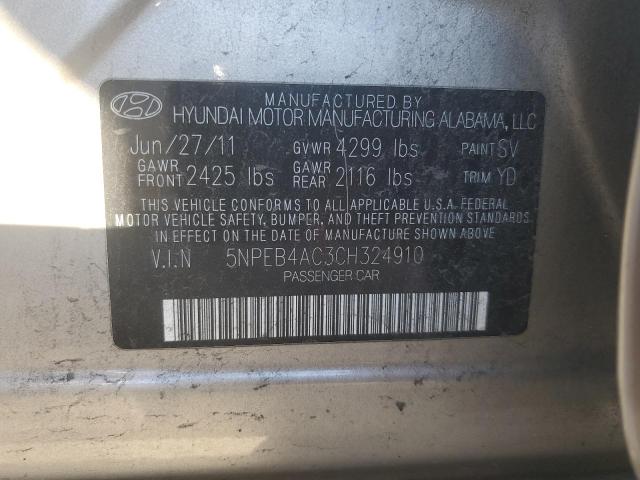 5NPEB4AC3CH324910 - 2012 HYUNDAI SONATA GLS GOLD photo 12