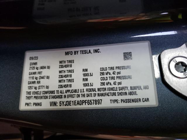 5YJ3E1EA0PF657897 - 2023 TESLA MODEL 3 石墨色 照片 13