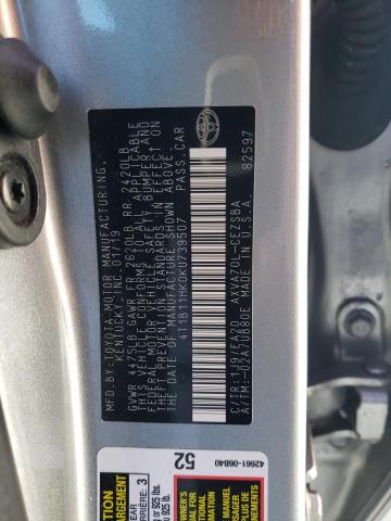 4T1B11HK0KU739507 - 2019 TOYOTA CAMRY L SILVER photo 12