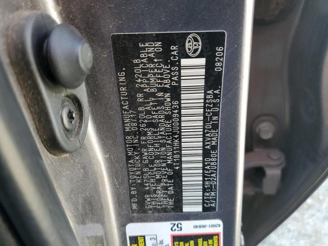 4T1B11HK4JU009436 - 2018 TOYOTA CAMRY L 灰色 照片 12