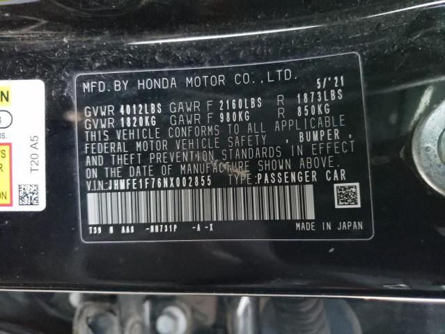 JHMFE1F76NX002855 - 2022 HONDA CIVIC EX BLACK photo 13