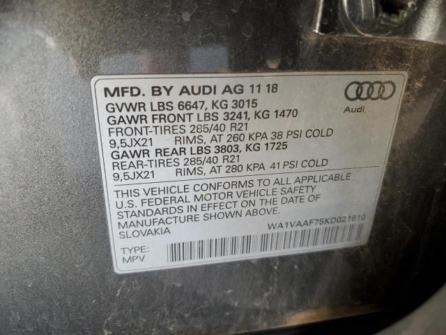 WA1VAAF75KD021610 - 2019 AUDI Q7 PRESTIGE 灰色 照片 12
