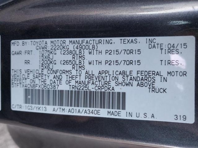 5TFTX4CN8FX060387 - 2015 TOYOTA TACOMA ACCESS CAB ნაცრისფერი ფოტო 12