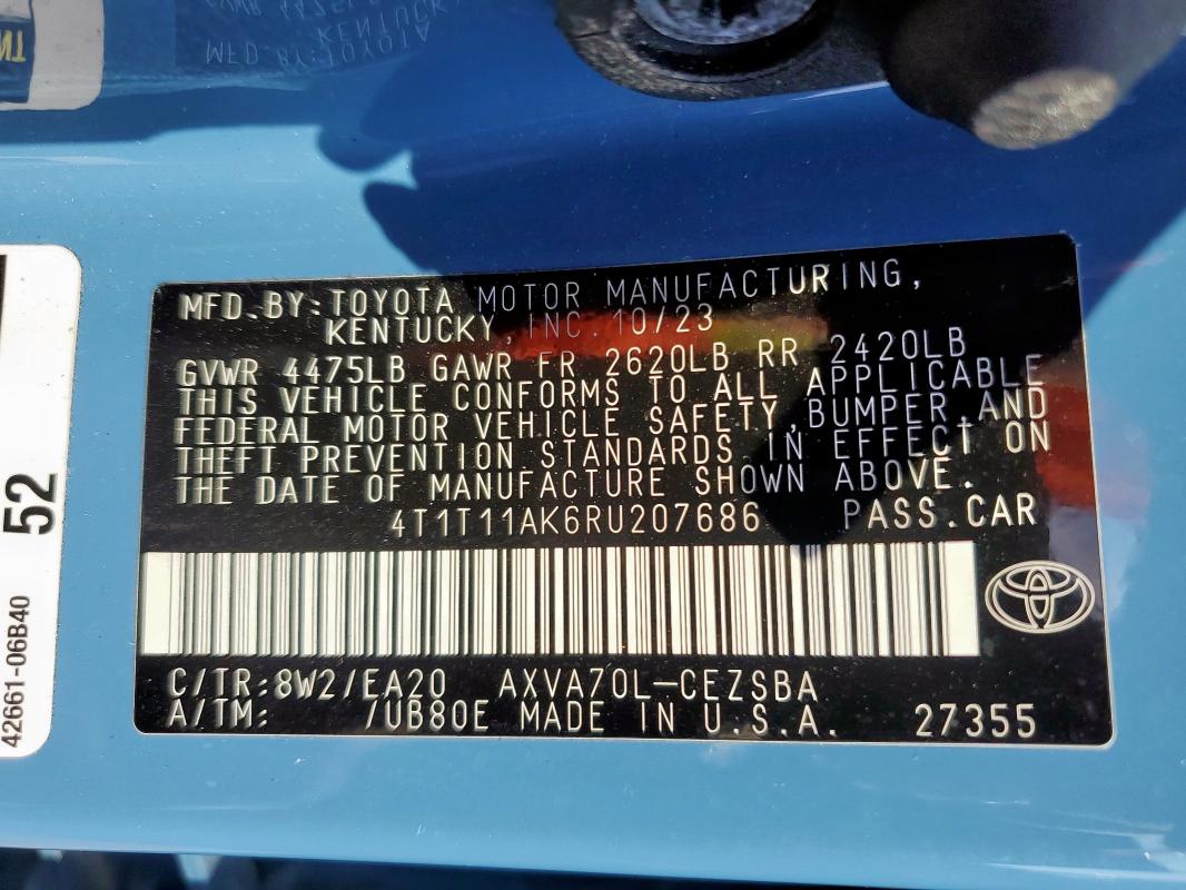 4T1T11AK6RU207686 - 2024 TOYOTA CAMRY SE NIGHT SHADE BLUE photo 13