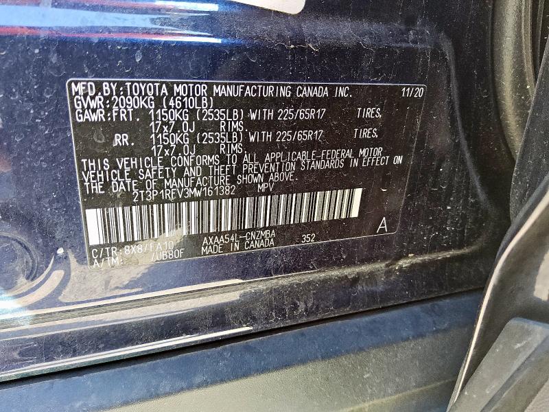 2T3P1RFV3MW161382 - 2021 TOYOTA RAV4 XLE BLUE photo 13