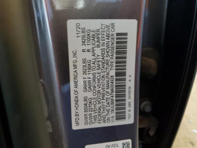 19UUB6F47MA004928 - 2021 ACURA TLX TECHNOLOGY ნაცრისფერი ფოტო 12