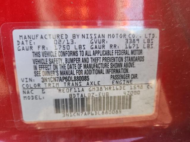 3N1CN7AP6DL880085 - 2013 NISSAN VERSA S RED photo 12