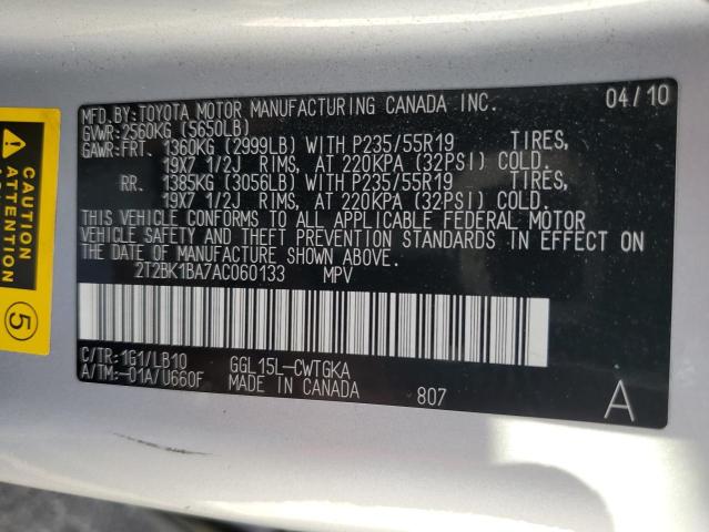 2T2BK1BA7AC060133 - 2010 LEXUS RX 350 SILVER photo 12