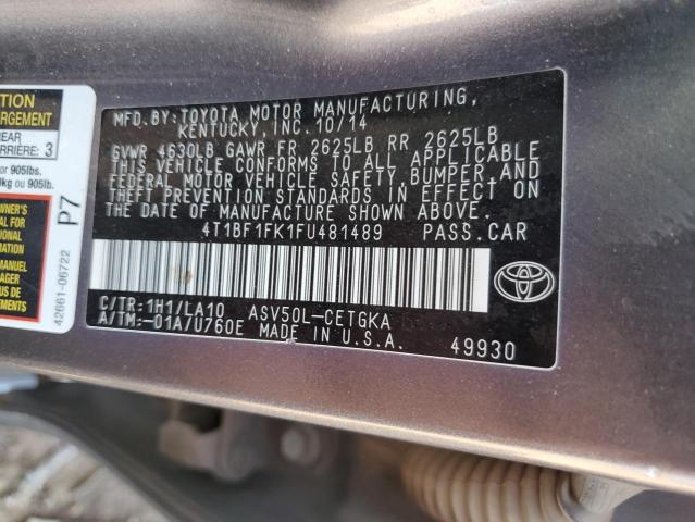 4T1BF1FK1FU481489 - 2015 TOYOTA CAMRY LE GRAY photo 12