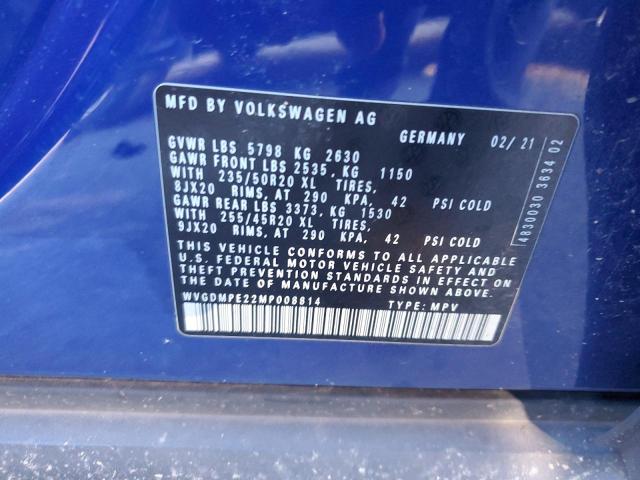 WVGDMPE22MP008814 - 2021 VOLKSWAGEN ID.4 FIRST EDITION BLUE photo 13