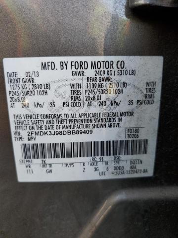 2FMDK3J98DBB89409 - 2013 FORD EDGE SEL GRAY photo 13