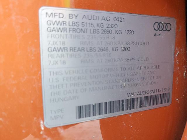 WA1AUCF38M1131649 - 2021 AUDI Q3 PREMIUM 40 ORANGE photo 12