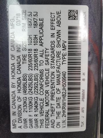 2HKRW1H82JH509940 - 2018 HONDA CR-V EXL GRAY photo 14