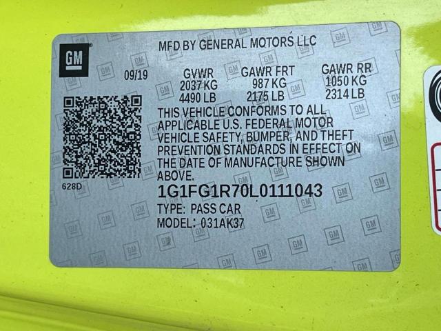 1G1FG1R70L0111043 - 2020 CHEVROLET CAMARO SS Жасыл фото 10