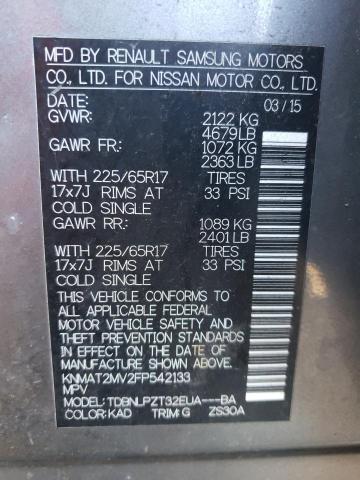 KNMAT2MV2FP542133 - 2015 NISSAN ROGUE S GRAY photo 12