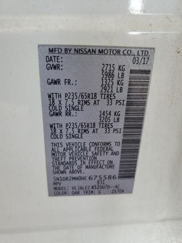 5N1DR2MN0HC675586 - 2017 NISSAN PATHFINDER S WHITE photo 13