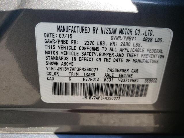 JN1BV7AP3FM350077 - 2015 INFINITI Q50 BASE GRAY photo 12