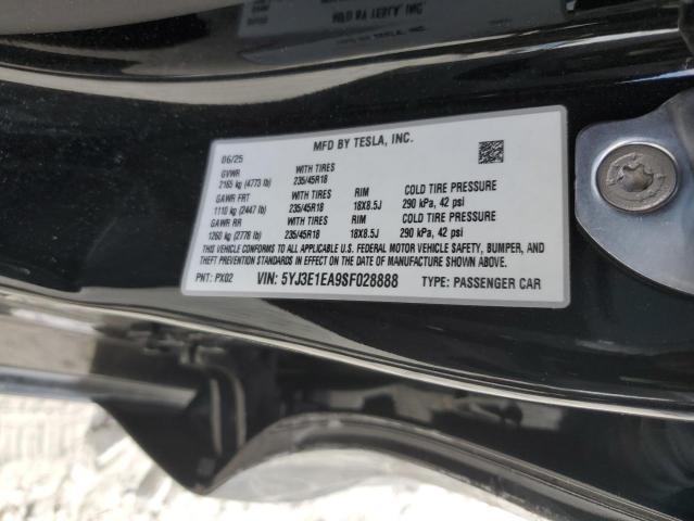 5YJ3E1EA9SF028888 - 2025 TESLA MODEL 3 შავი ფოტო 12