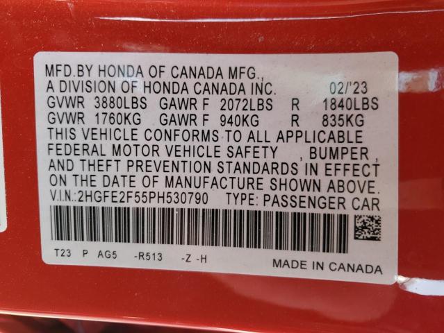 2HGFE2F55PH530790 - 2023 HONDA CIVIC SPORT 红色 照片 12