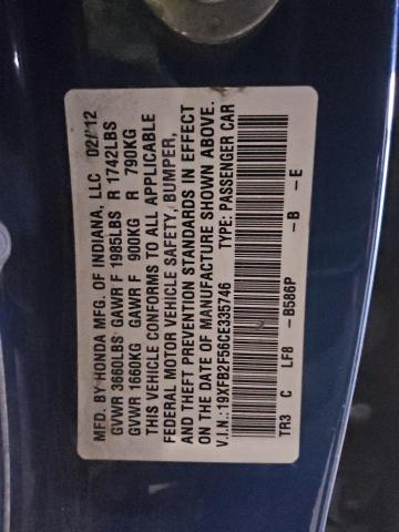 19XFB2F56CE335746 - 2012 HONDA CIVIC LX ლურჯი ფოტო 12