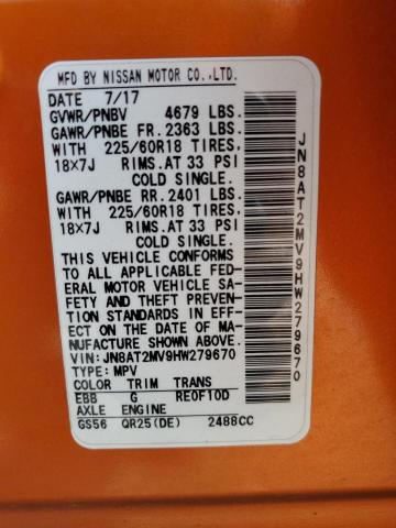 JN8AT2MV9HW279670 - 2017 NISSAN ROGUE S ORANGE photo 13