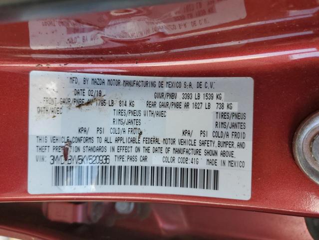 3MYDLBYV5KY520936 - 2019 TOYOTA YARIS L RED photo 12