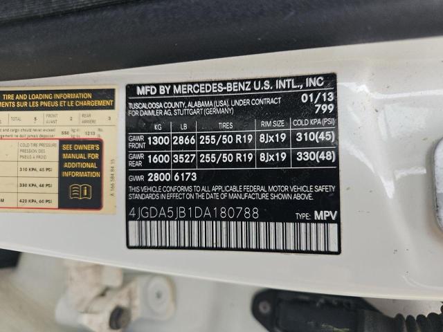 4JGDA5JB1DA180788 - 2013 MERCEDES-BENZ ML 350 WHITE photo 10