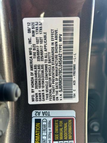 5J6RM3H78CL045442 - 2012 HOND CR-V EXL GRAY photo 10