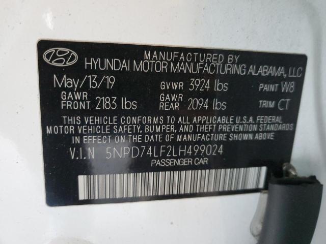 5NPD74LF2LH499024 - 2020 HYUNDAI ELANTRA SE WHITE photo 12