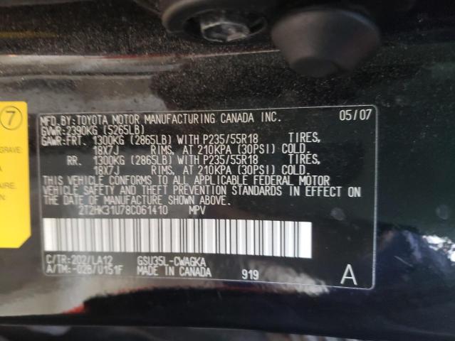 2T2HK31U78C061410 - 2008 LEXUS RX 350 BLACK photo 13