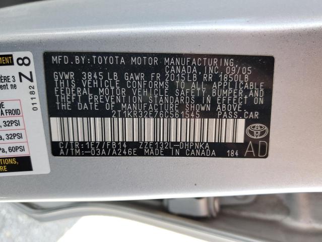 2T1KR32E76C561545 - 2006 TOYOTA COROLLA MA XR SILVER photo 12