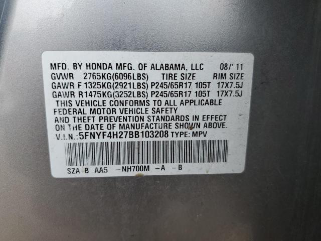 5FNYF4H27BB103208 - 2011 HONDA PILOT LX SILVER photo 13