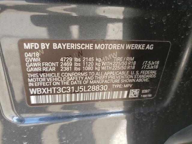 WBXHT3C31J5L28830 - 2018 BMW X1 XDRIVE28I GRAY photo 13