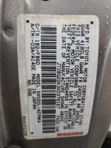 JT2BG22K3X0378167 - 1999 TOYOTA CAMRY LE GRAY photo 12