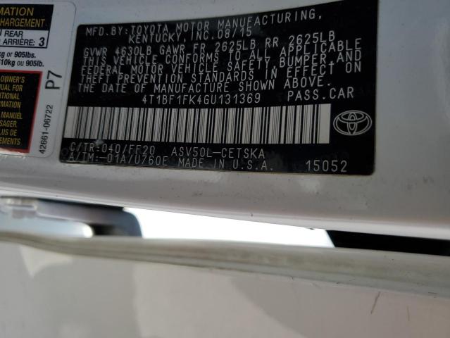 4T1BF1FK4GU131369 - 2016 TOYOTA CAMRY LE WHITE photo 12