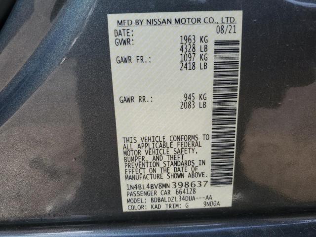 1N4BL4BV8MN398637 - 2021 NISSAN ALTIMA S GRAY photo 12