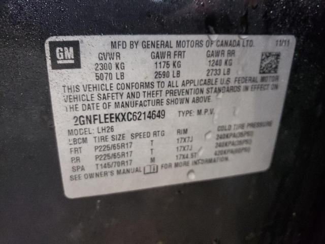 2GNFLEEKXC6214649 - 2012 CHEVROLET EQUINOX LT BLACK photo 13