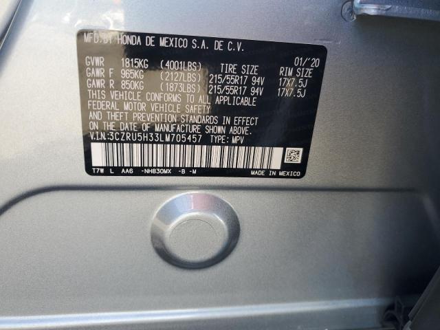 3CZRU5H33LM705457 - 2020 HONDA HR-V LX SILVER photo 12