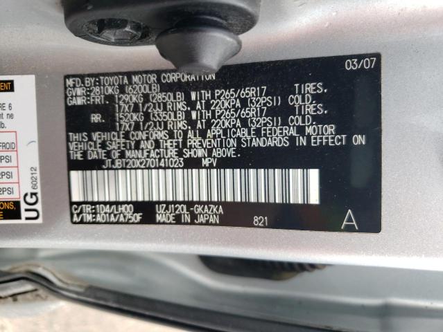 JTJBT20X270141023 - 2007 LEXUS GX 470 SILVER photo 13