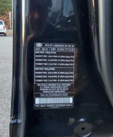 SALAC2D4XBA551658 - 2011 LAND ROVER LR4 შავი ფოტო 10