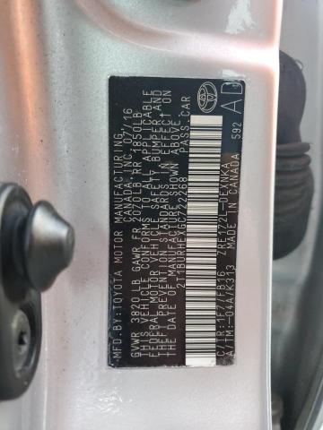 2T1BURHEXGC722268 - 2016 TOYOTA COROLLA L SILVER photo 13