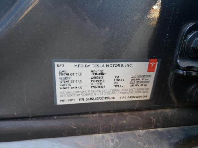 5YJSA1DP3CFP02726 - 2012 TESLA MODEL S Մոխրագույն լուսանկար 12