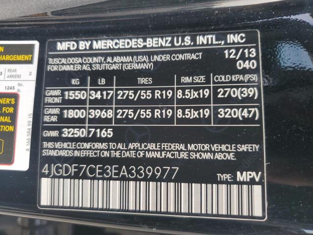 4JGDF7CE3EA339977 - 2014 MERCEDES-BENZ GL 450 4MATIC BLACK photo 14