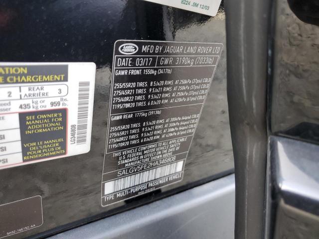SALGV5FE2HA346808 - 2017 LAND ROVER RANGE ROVE AUTOBIOGRAPHY BLACK photo 12
