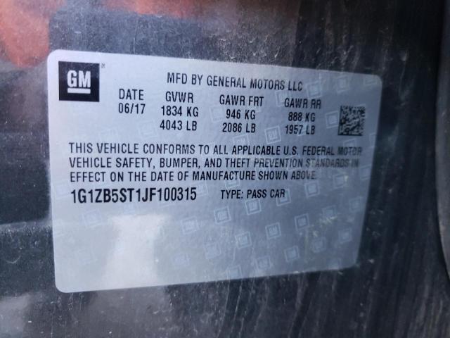 1G1ZB5ST1JF100315 - 2018 CHEVROLET MALIBU LS GRAY photo 12