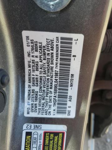 1HGFA16896L041987 - 2006 HONDA CIVIC EX 灰色 照片 12