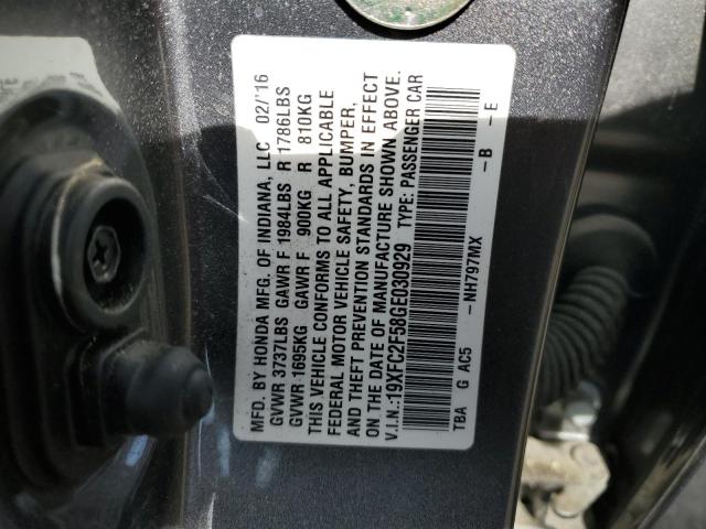 19XFC2F58GE030929 - 2016 HONDA CIVIC LX GRAY photo 12