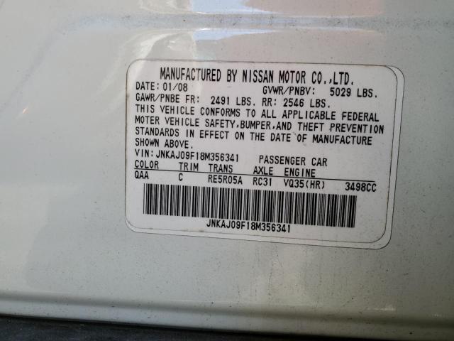 JNKAJ09F18M356341 - 2008 INFINITI EX35 BASE თეთრი ფოტო 13