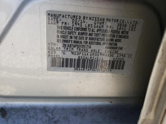 3N1AB7AP5EY251714 - 2014 NISSAN SENTRA S SILVER photo 12